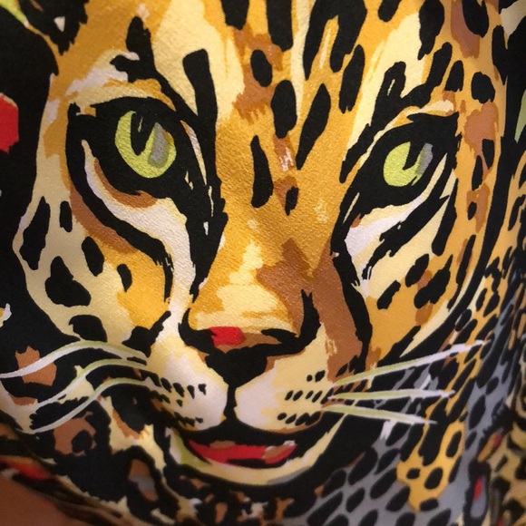 Bob Mackie Wearable Art- Vintage Big Cats Animal Abstract Print Silk Blouse - Picture 10 of 13
